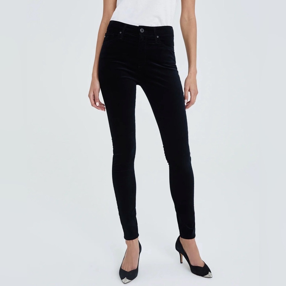 Adriano Goldschmied Velvet Black Farrah High Rise Skinny Pants size 32 MSRP $208